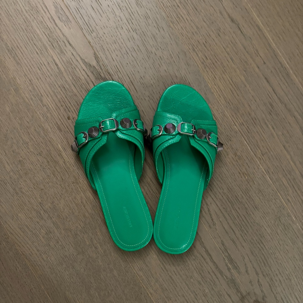 Balenciaga Cagole Mule Flat Sandals in Green
